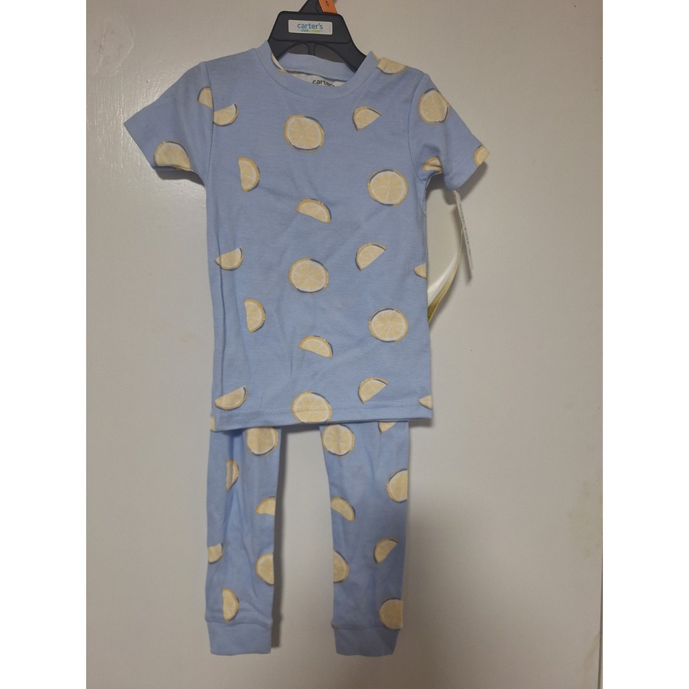 NWT Carters Child of Mine Toddler Girls Pajamas 4T 2 Piece Set Light Blue Lemon